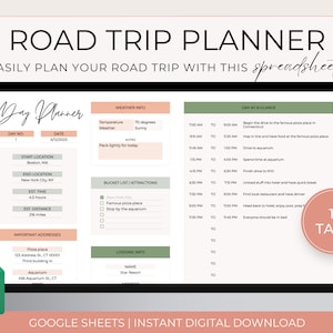 Planilha do planejador de viagens rodoviárias, planejador digital de viagens de férias em família, organizador definitivo de viagens rodoviárias, itinerário editável de viagens familiares