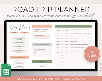 Road Trip Planner Spreadsheet, Digital Family Vacation Travel Planner, Ultimate Road Trip Organizer, Editable Family Road Trip Itinerary