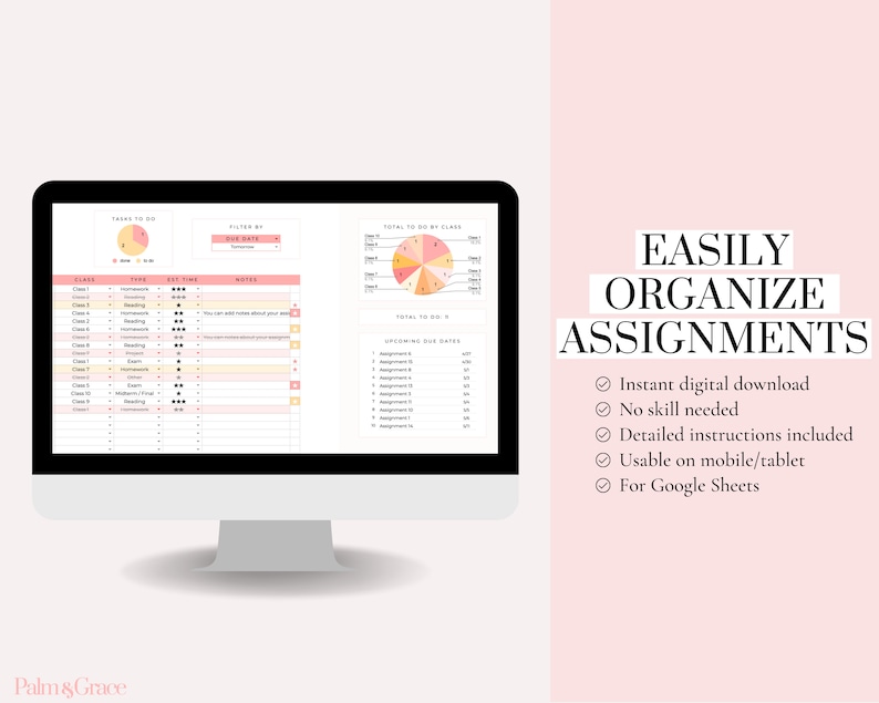 Google Sheets Assignment Tracker Spreadsheet, Digital Assignment ... image.