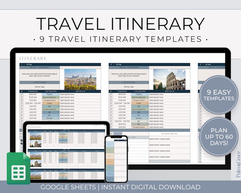 Itinerary Templates for Vacation, Google Sheets Itinerary Templates ...
