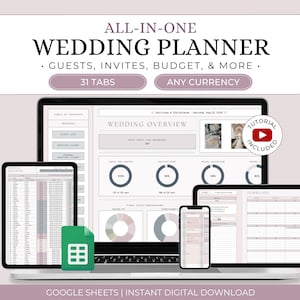 Digital Wedding Planner Spreadsheet Template, Wedding Guest List Planner, Wedding Budget Tracker Google Sheets, Wedding Timeline Checklist