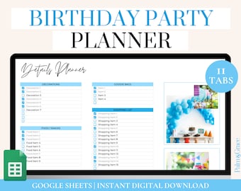 Digital Party Planning Spreadsheet, Google Sheets Birthday Party Planner, Birthday Planner and Organizer, Party To Do List, Party Budgeting