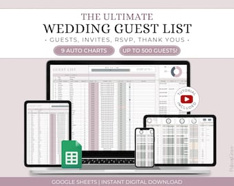 Google Sheets Wedding Guest List Spreadsheet, Wedding Guest List Template, Wedding Guest List Tracker, Event Guest List Spreadsheet Template