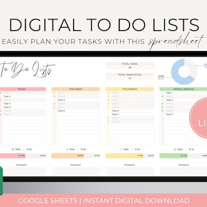 Digital To Do List Google Sheets, To Do List Spreadsheet Template, Task Tracker Google Sheets Spreadsheet, Task Planner, To Do List Template