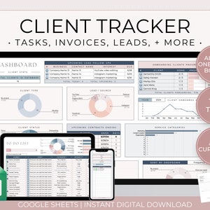 Client Tracker Google Sheets Spreadsheet, Small Business Spreadsheet, Client Management with Lead Tracker, Task Tracker, Invoice Tracker