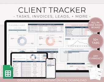 Client Tracker Google Sheets Spreadsheet, Small Business Spreadsheet, Client Management with Lead Tracker, Task Tracker, Invoice Tracker