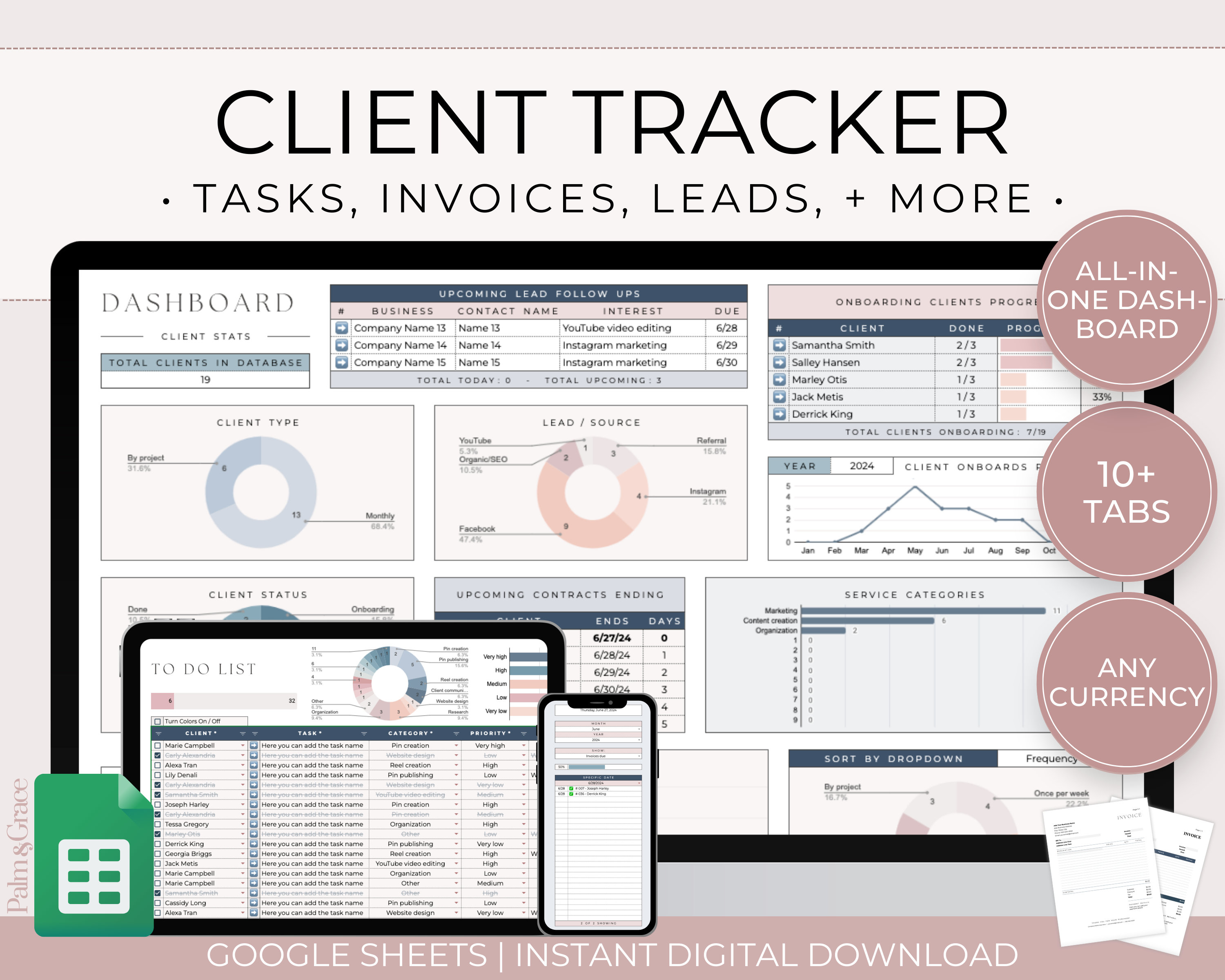 Client Tracker Google Sheets Spreadsheet, Small Business Spreadsheet ...