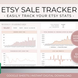Etsy Tracker Spreadsheet, Etsy Seller Spreadsheet, Etsy Sales Dashboard, Etsy Profit Spreadsheet, Etsy Sales Tracker, Etsy Stats Tracker