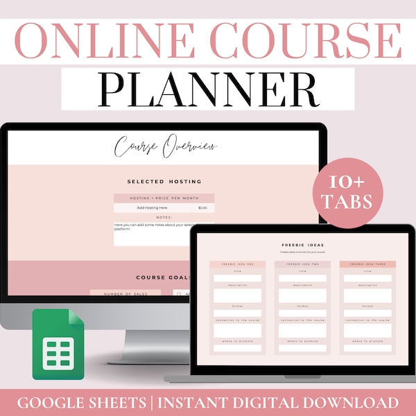 Online Course Planner, Digital Course Planning Template For Content Creators, Online Course Outline Spreadsheet, Simple Course Organizer