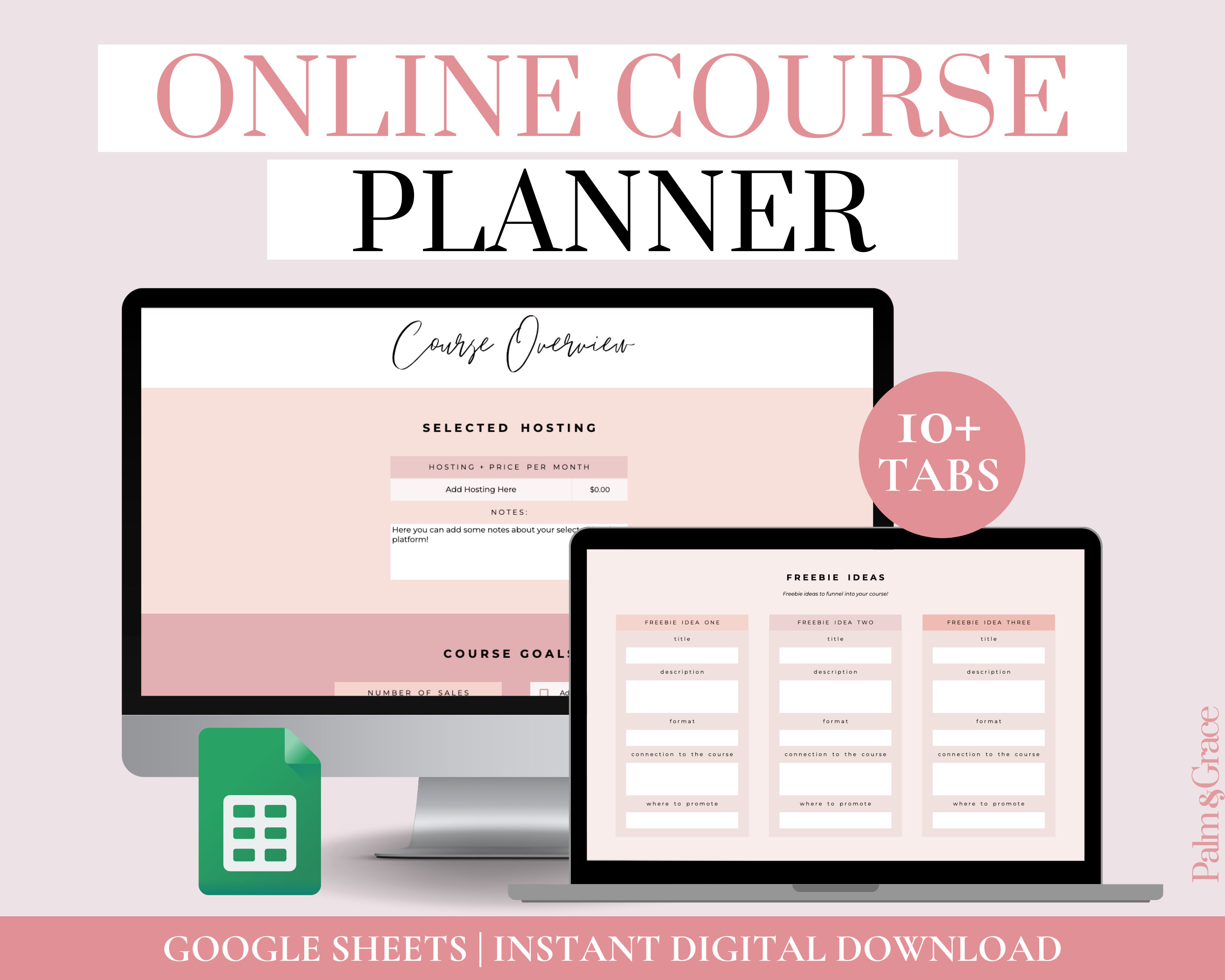 Online Course Planner, Digital Course Planning Template For Content Creators, Online Course Outline Spreadsheet, Simple Course Organizer