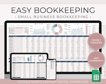 Boekhoudsjabloon voor kleine bedrijven voor Google Spreadsheets, spreadsheetsjabloon voor eenvoudige zakelijke boekhouding, inkomstentracker, onkostentracker