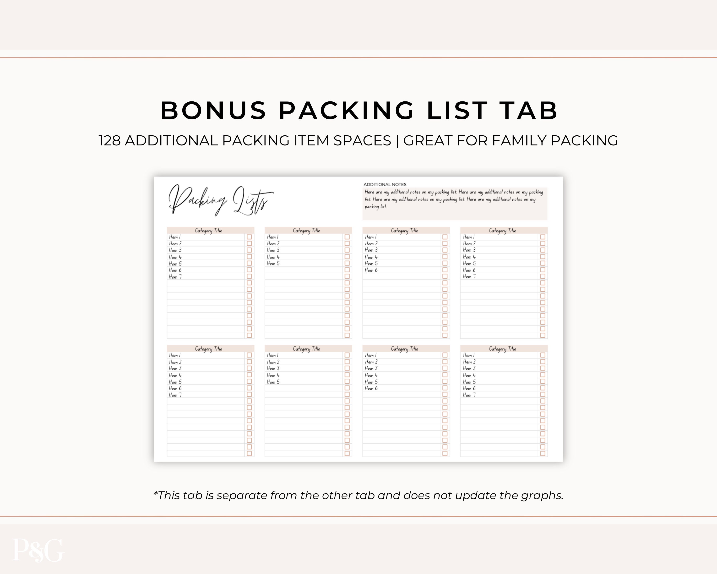 Packing List Spreadsheet Template, Editable Packing Checklist, Vacation ...