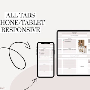 Pu&ograve; includere: Un planner digitale con schede per i diversi giorni della settimana. Il planner &egrave; mostrato sullo schermo di un telefono e di un tablet, dimostrando la sua reattivit&agrave; su tutti i dispositivi. Il planner include sezioni per attivit&agrave;, note e una foto.