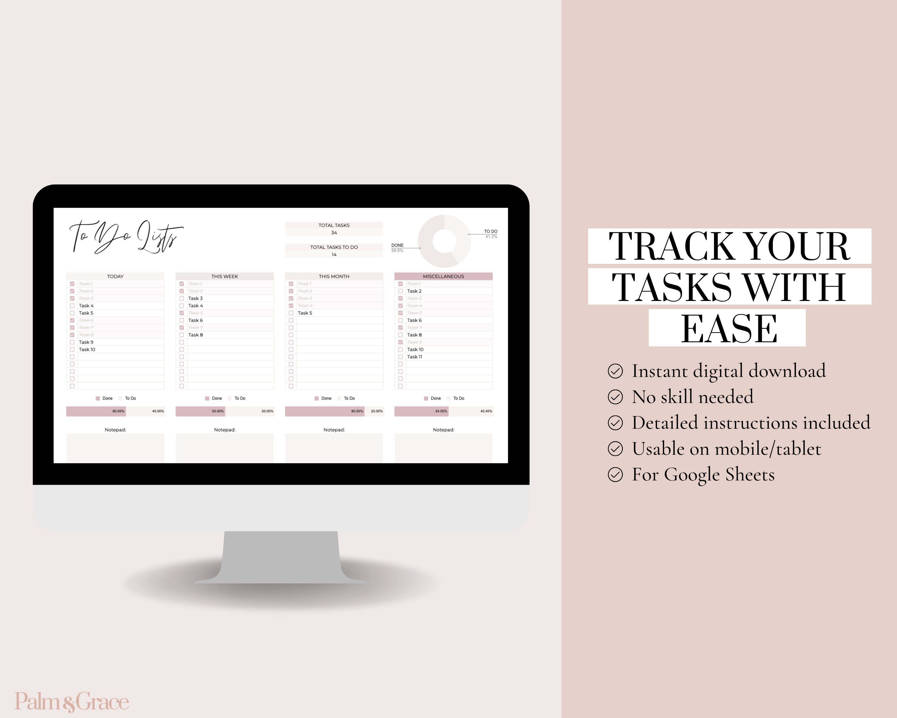 Google Sheets to Do List Template, Minimal to Do List Digital, Neutral ...