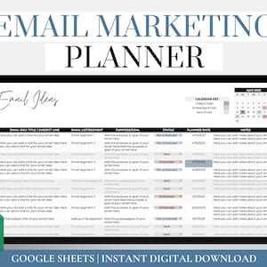 Email Marketing Planner Spreadsheet, Google Sheets Email Planner, Blog Content Planner, Email Marketing Calendar, Email Newsletter Planner
