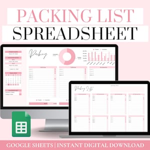 Packing List Spreadsheet Template, Editable Packing Checklist, Google Sheets Travel Packing List Template, Travel Spreadsheet and Printable