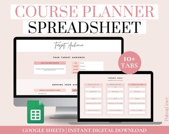 Online Course Planner, Digital Course Planning Template For Content Creators, Online Course Outline Spreadsheet, Simple Course Organizer