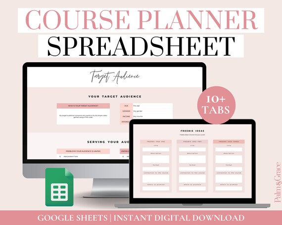 Online Course Planner, Digital Course Planning Template For Content Creators, Online Course Outline Spreadsheet, Simple Course Organizer