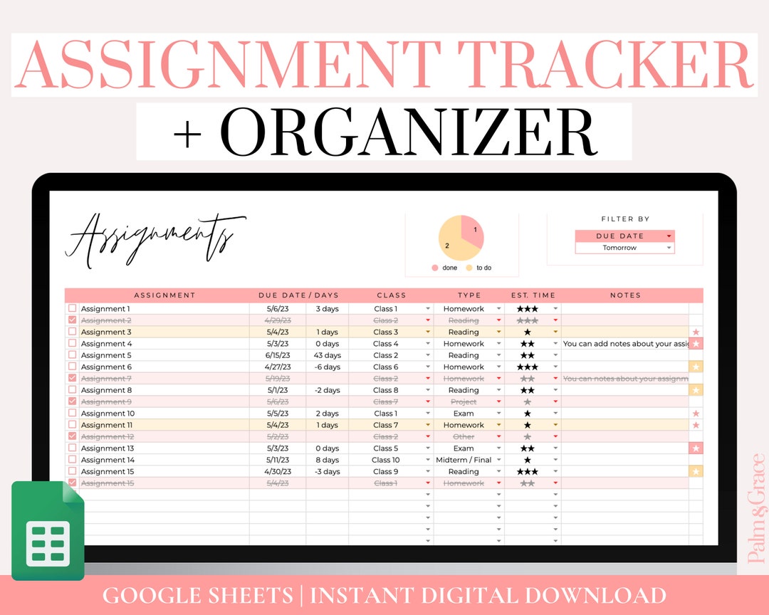 Google Sheets Assignment Tracker Spreadsheet, Digital Assignment ...