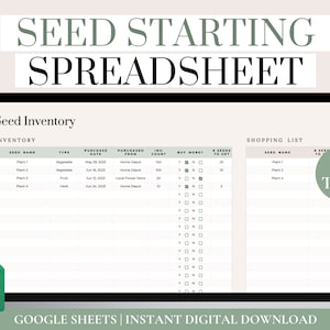 Digital Seed Starting Planner, Seed Starting Log Google Sheets, Seed Inventory List Spreadsheet, Seed Journal, Seed Tray Planner, Plant Log