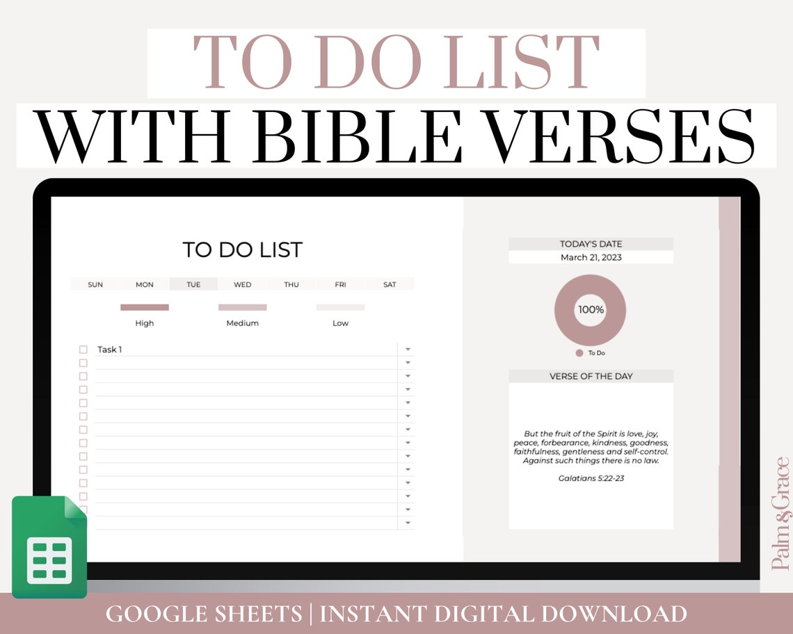 Google Sheets to Do List With Bible Verses, Daily Bible Verse ...