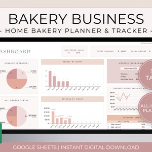 Home Bakery Business Planner Spreadsheet, Recipe Cost Calculator Google Sheets, Bakery Order Tracker, Cake Business Planner, Bakery Planner