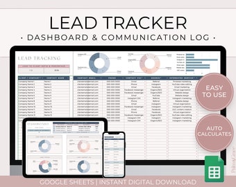 May include: A Google Sheets template for tracking leads, clients, and communication. The template includes a dashboard with charts and graphs to visualize lead data, and a communication log to track interactions with leads. The template is designed to be easy to use and automatically calculates key metrics.