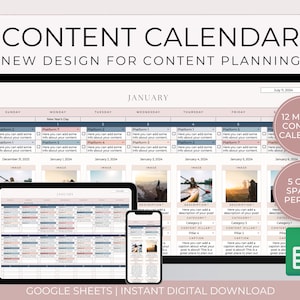 Social Media Content Calendar Google Sheets, Content Calendar Template, Social Media Marketing Planner, Content Planner, Instagram Planner