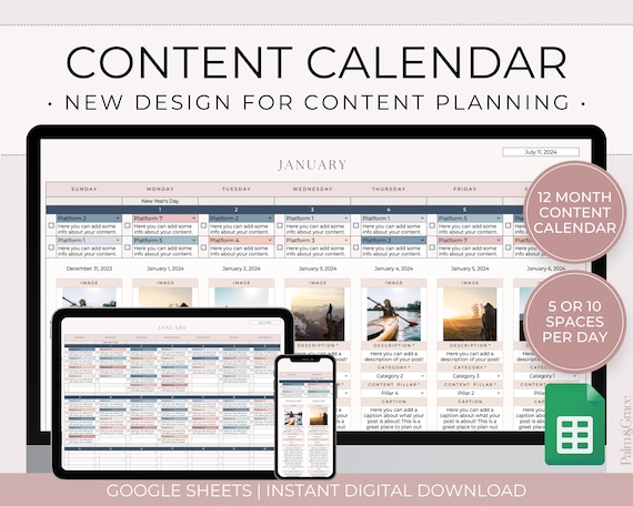 Social Media Content Calendar Google Sheets, Content Calendar Template, Social Media Marketing Planner, Content Planner, Instagram Planner