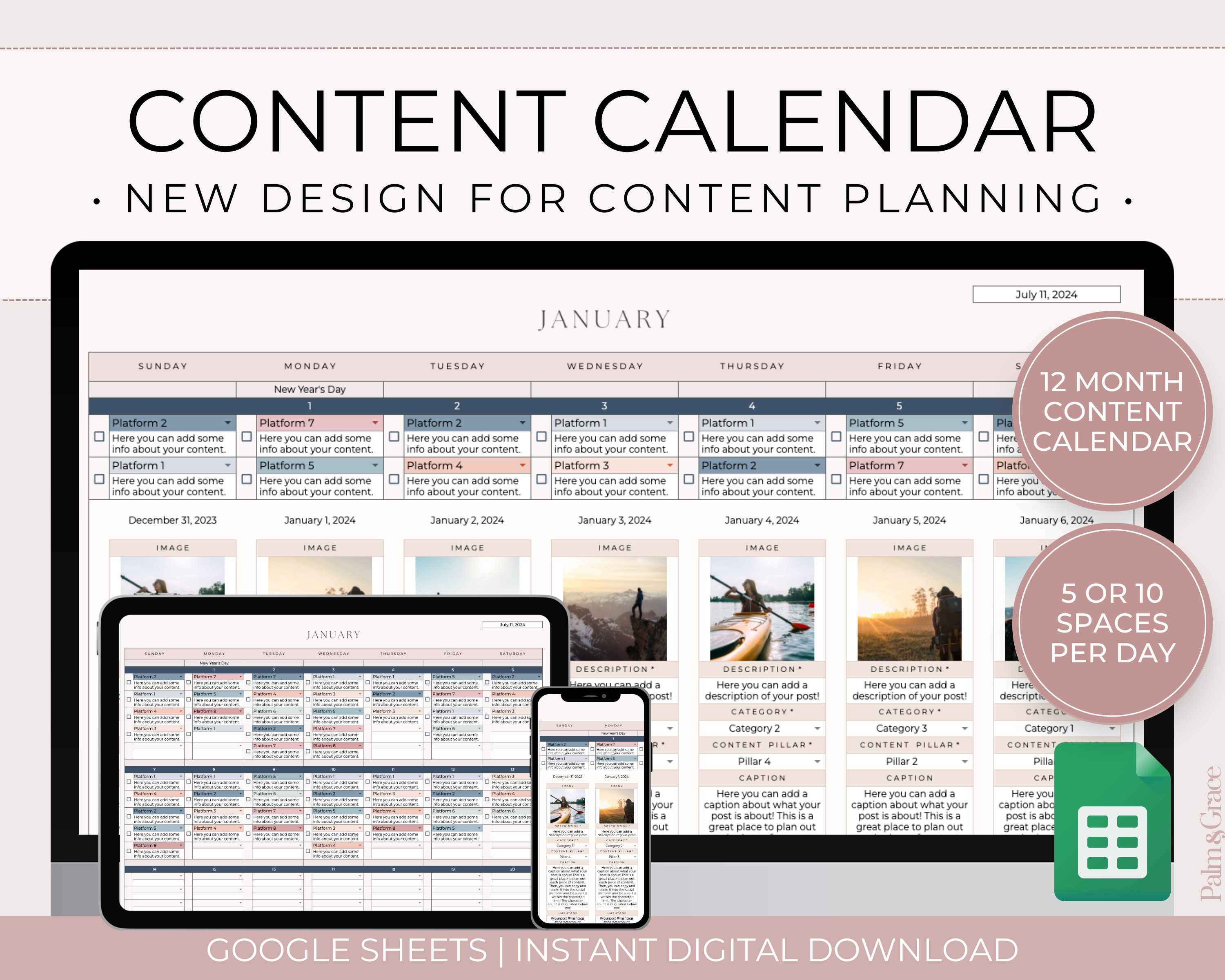 Social Media Content Calendar Google Sheets, Content Calendar Template, Social Media Marketing Planner, Content Planner, Instagram Planner
