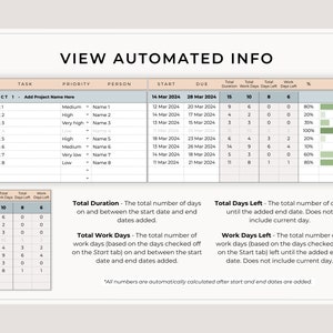 Gantt Chart Google Sheets Template, Automated Project Timeline, Project Management Spreadsheet, Business Task Tracker Spreadsheet Template image 6