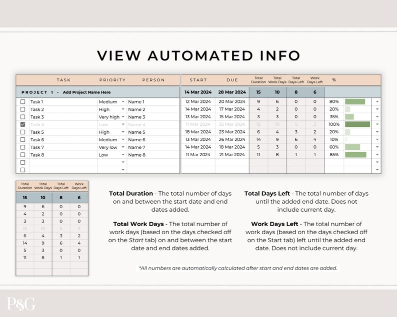 Gantt Chart Google Sheets Template, Automated Project Timeline, Project Management Spreadsheet, Business Task Tracker Spreadsheet Template image 6