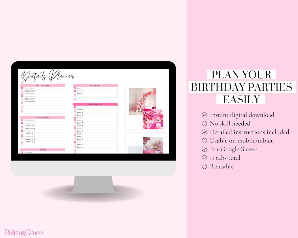Birthday Party Planner Google Sheets, Digital Party Plan, Birthday Event Planner, Party Budget
