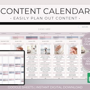 Social Media Content Calendar Template, Google Sheets Content Planner Template, Content Creator Planner, Social Media Marketing Spreadsheet