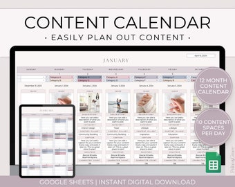 Social Media Content Calendar Template, Google Sheets Content Planner Template, Content Creator Planner, Social Media Marketing Spreadsheet