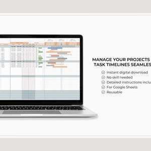 Gantt Chart Google Sheets Template, Automated Project Timeline, Project ...