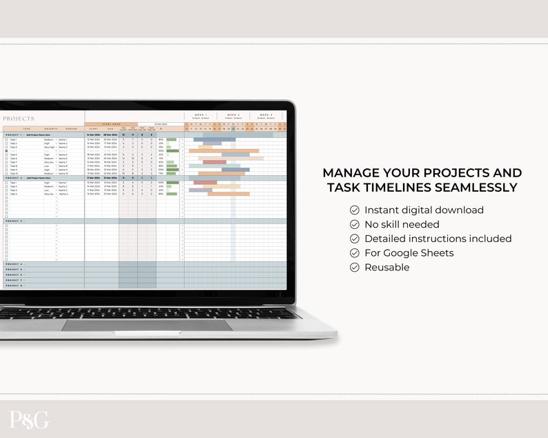 Gantt Chart Google Sheets Template, Automated Project Timeline, Project Management Spreadsheet, Business Task Tracker Spreadsheet Template image 2