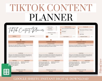 TikTok Content Planner Spreadsheet, Digital TikTok Planner, Google Sheets Social Media Content Calendar, Social Media Content Idea Organizer