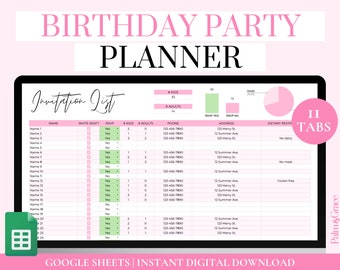 Birthday Party Planner Google Sheets, Digital Party Plan, Birthday Event Planner, Party Budget Planner, Party Organizer, Party To Do List