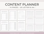 Content Planner Printable, Weekly Social Media Planner, Easy Content Marketing Planner, Content Calendar, Business Planner, US Letter & A4