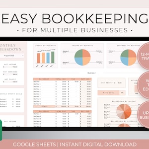 Small Business Bookkeeping Spreadsheet For Multiple Businesses, Google Easy Bookkeeping Template, Small Business Income and Expense Tracker