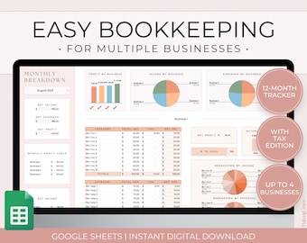Small Business Bookkeeping Spreadsheet For Multiple Businesses, Google Easy Bookkeeping Template, Small Business Income and Expense Tracker