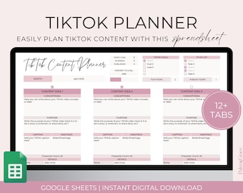 TikTok Content Planner-sjabloon, Google Spreadsheets Social Media Content Planner, TikTok Planner Spreadsheet, Planner voor het maken van video-inhoud