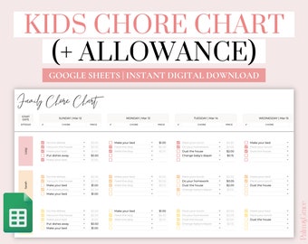 Google Allowance Chore Chart, Chore Chart For Kids, Family Allowance Tracker, Editable Chore Chart for Family, Digital Chore Chart Template