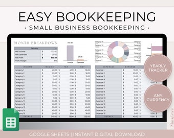 Boekhoudspreadsheet voor kleine bedrijven, inkomsten- en uitgaventracker, Google Spreadsheets boekhoudtracker, Google Spreadsheets boekhoudsjabloon
