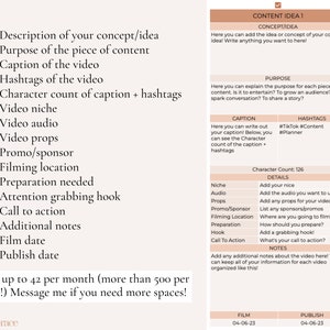Tiktok Content Planner Spreadsheet, Digital Tiktok Planner, Google ...