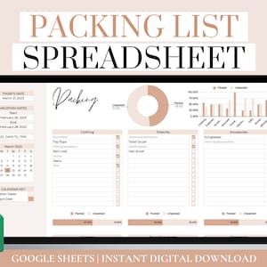 Google Sheets Packing List Template, Editable Packing List, Google Packing Checklist, Travel Packing List Template, Digital Packing List