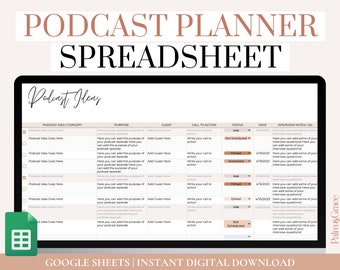 Podcast Planner Template Google Sheets, Digital Content Planner and Content Calendar, Podcast Checklist, Podcast Content Planner Spreadsheet