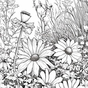 17  Grayscale Delightful Wildflower Coloring, flower coloring pages printable PDF coloring book page (AI generated image)