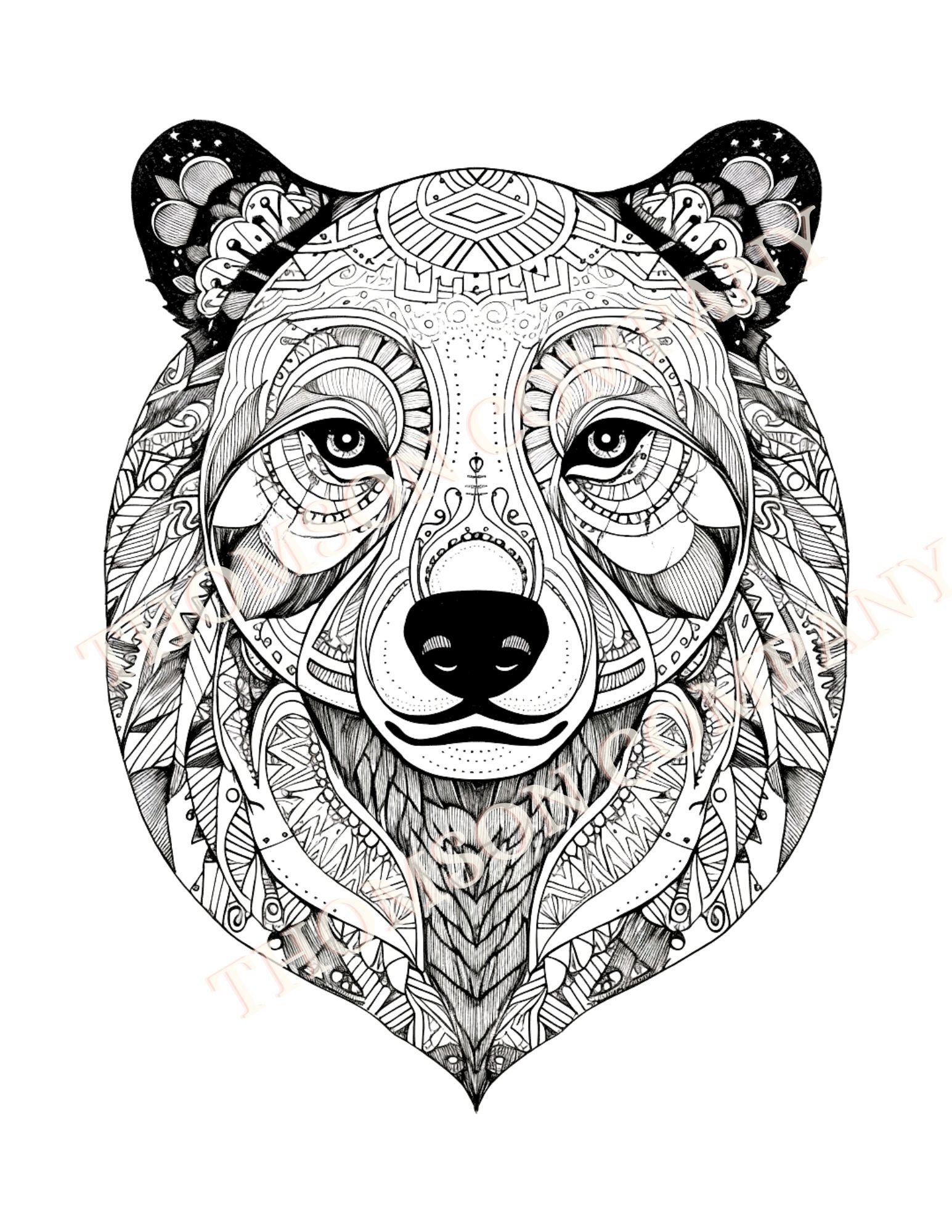 4 Bear With a Tribal Designs Adult Coloring Pages Printable PDF